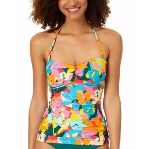 Anne Cole Floral Print Tankini Swim Top Removable Strap Pink Multicolor XS